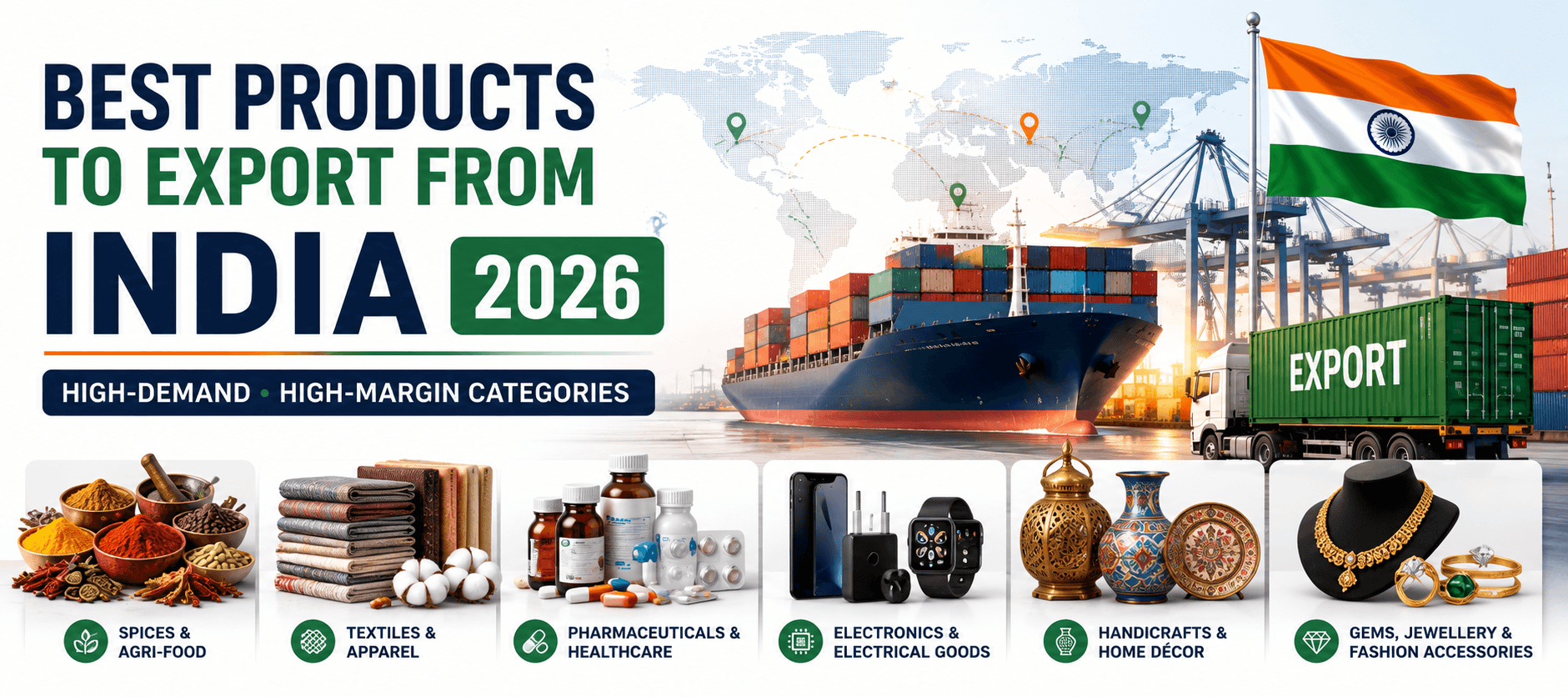 Best products to export from India in 2026 — high demand high margin export categories guide
